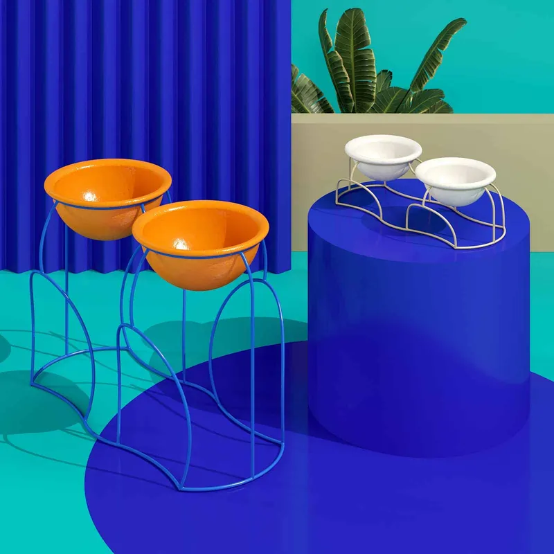 Pet bowl stand Gloche inspired by traditional serving dishes by Levantin design